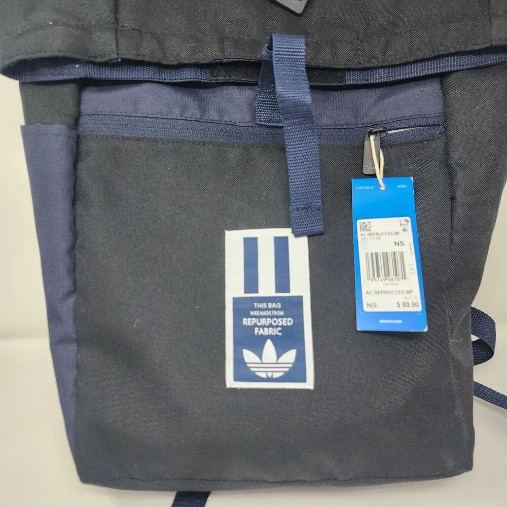 Adidas Backpack Mens Blue Reprocess Fabric Roll Top Padded Casual Bag Sports